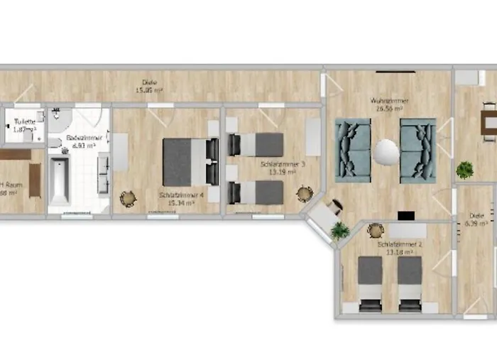 Апартаменты Stilvolle Xxl-ferienwohnung Fuer 9 Gaeste-148qm,4 Schlafzimmer,2 Parkplaetze